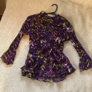 Vintage Notations Tie Front Blouse Size Small